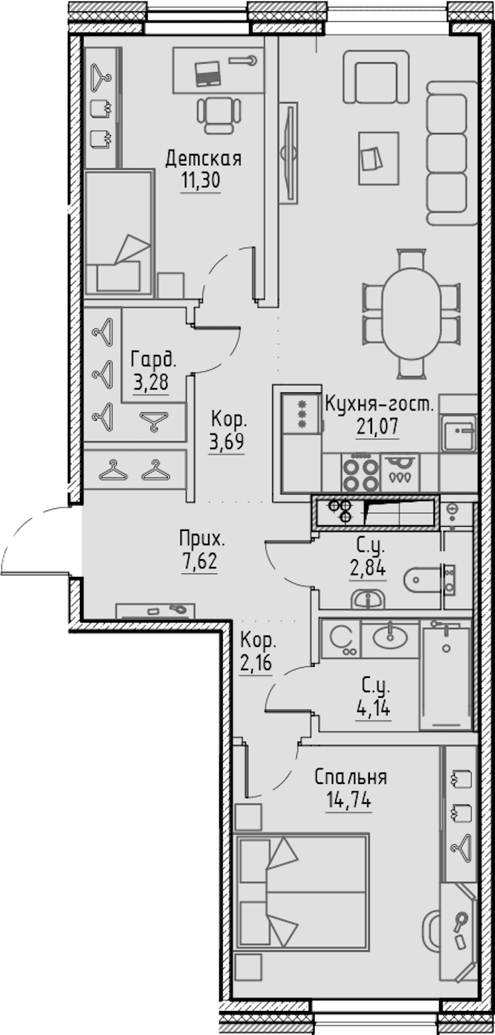 2-комнатная квартира 70.84 м², 6/7 эт., ЖК «LEGENDA Сампсониевский 32»